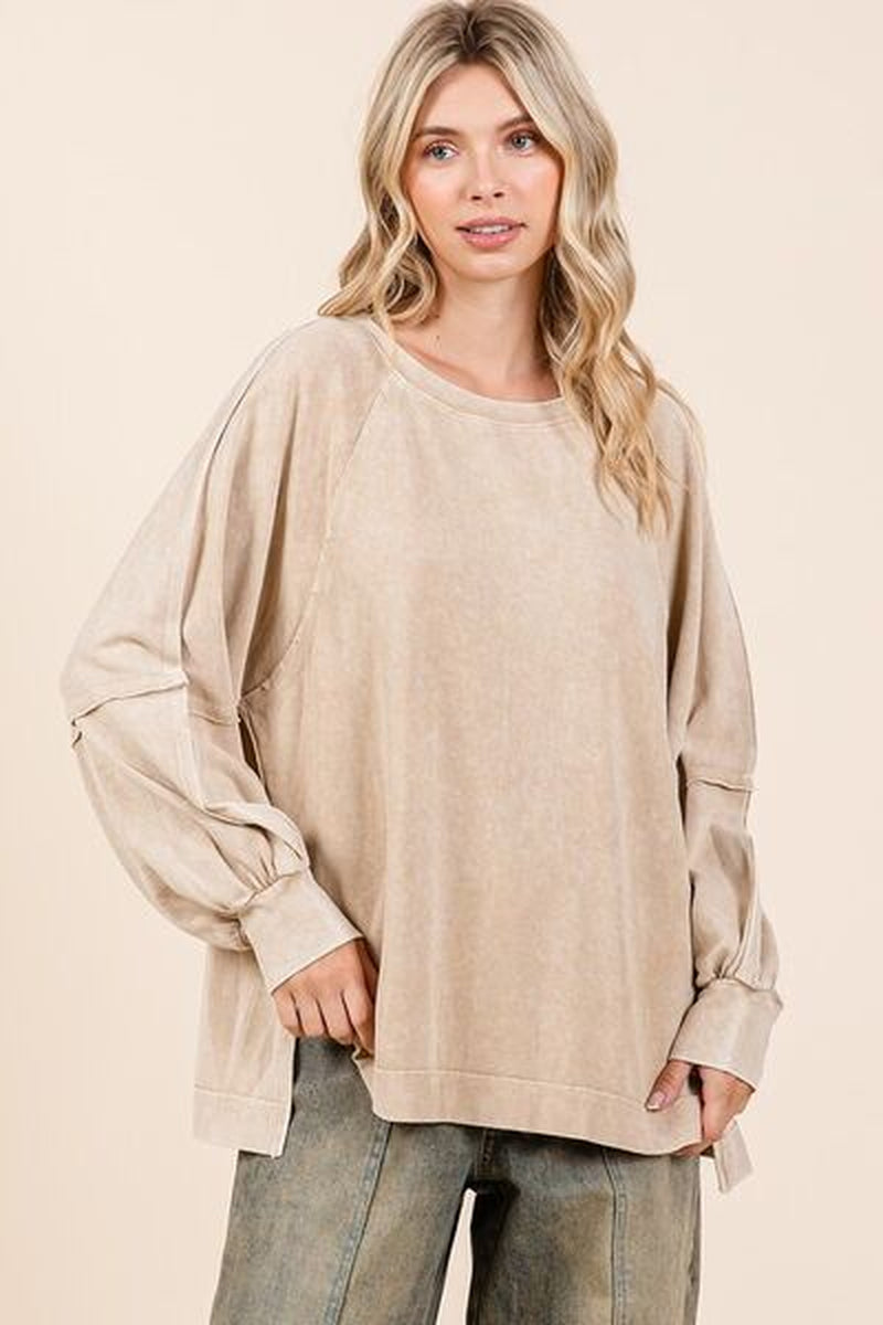 Mittoshop Mineral Wash Raglan Long Sleeve Oversized Top
