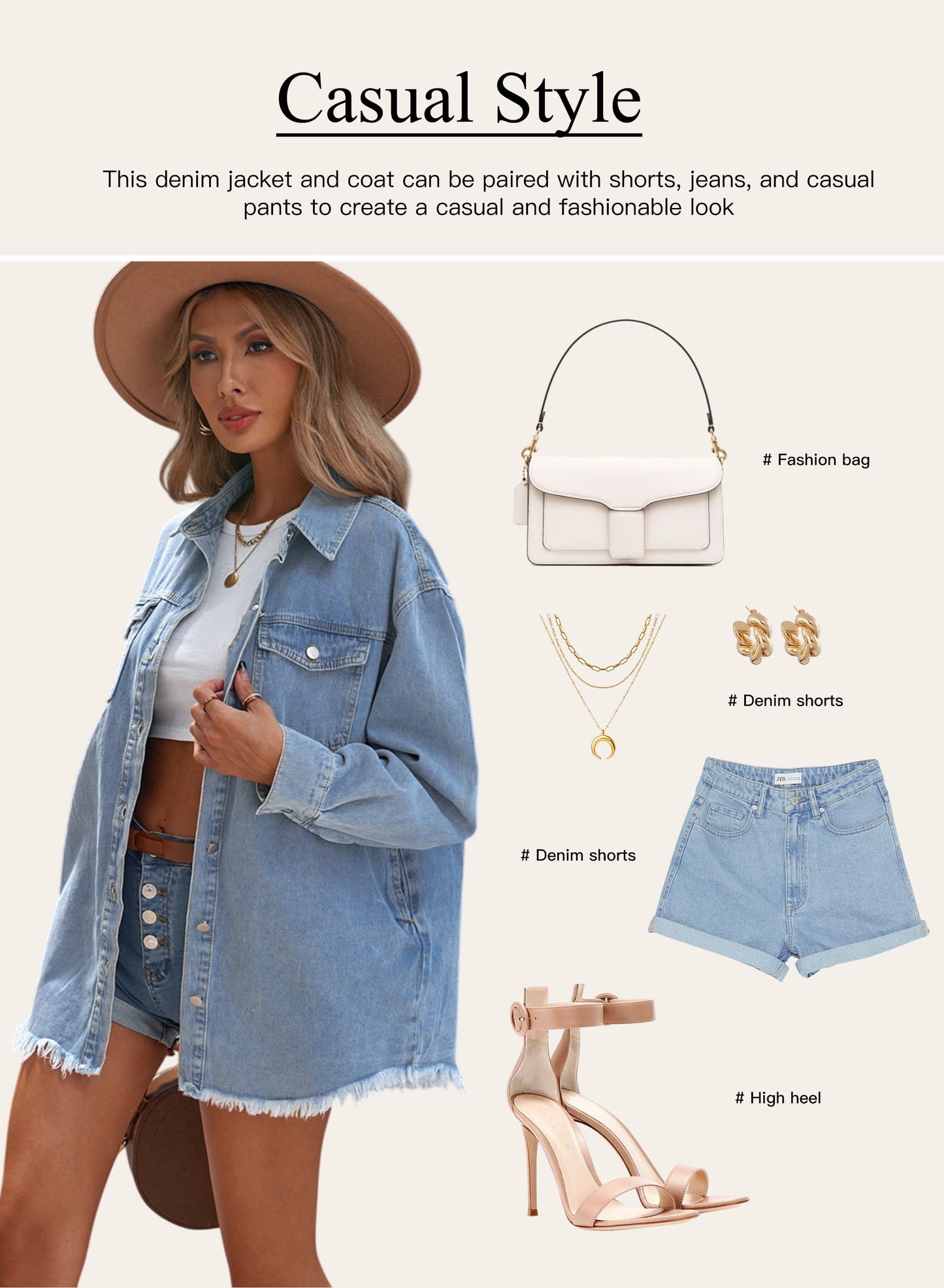 Denim Jacket for Women Long Sleeve Boyfriend Jean Jacket Loose Coat Sky Blue S Female