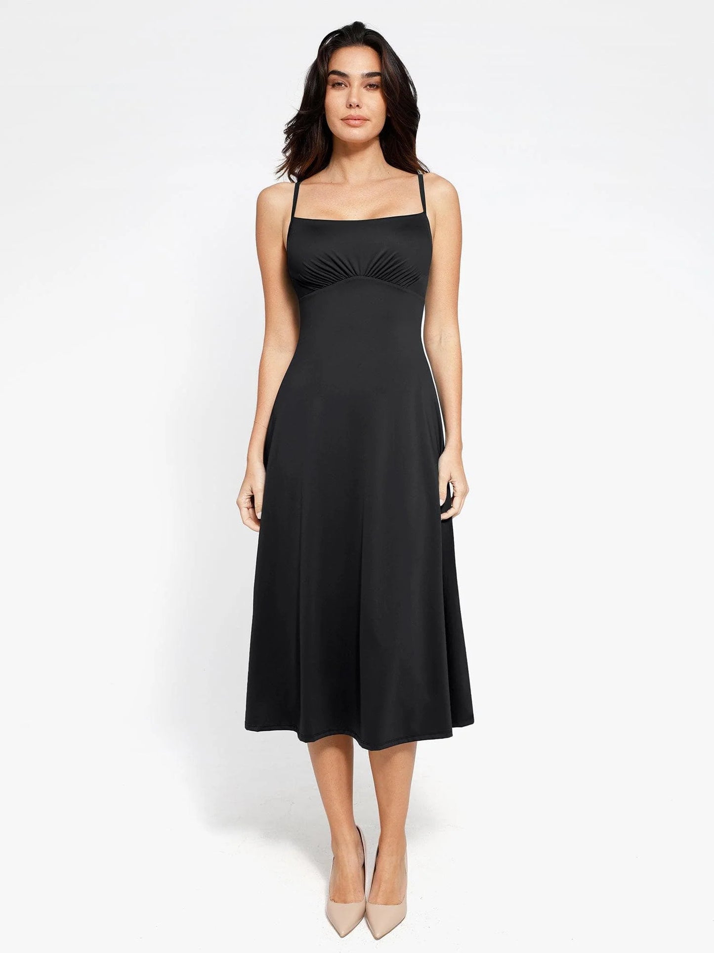 A-Line Midi Dresses with Integrated Tummy Control Shapewear