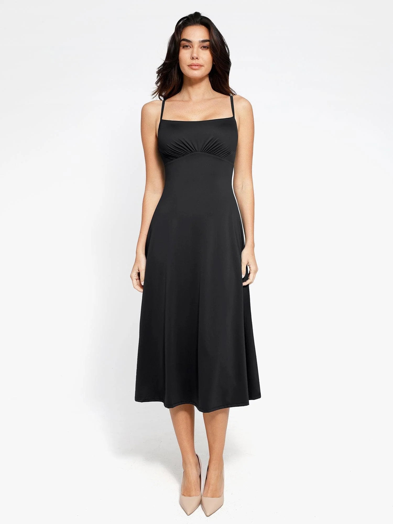 A-Line Midi Dresses with Integrated Tummy Control Shapewear