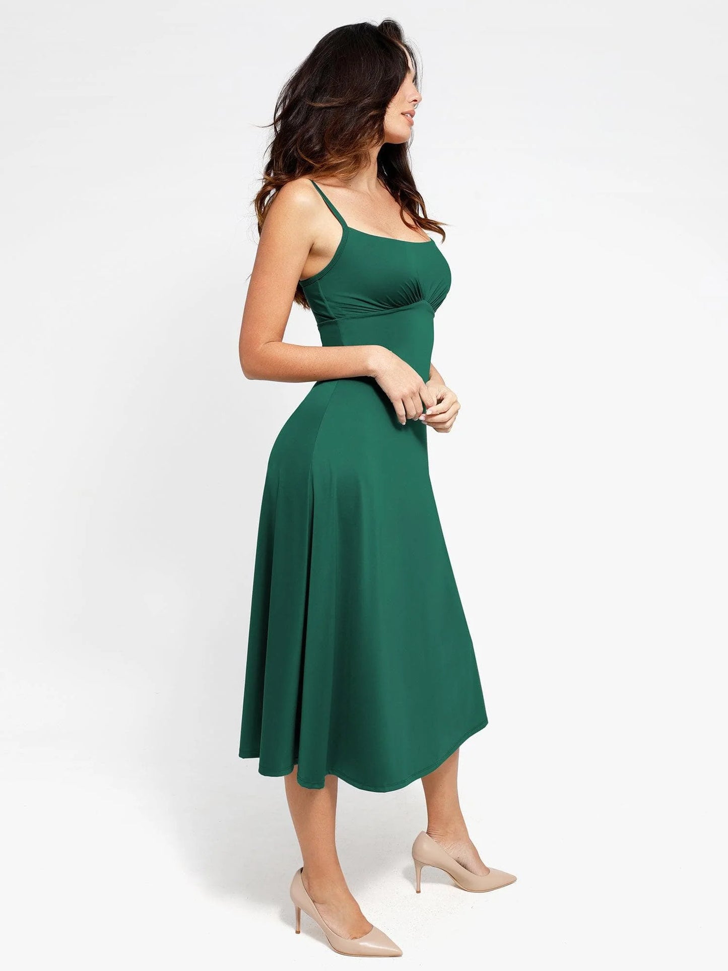 A-Line Midi Dresses with Integrated Tummy Control Shapewear