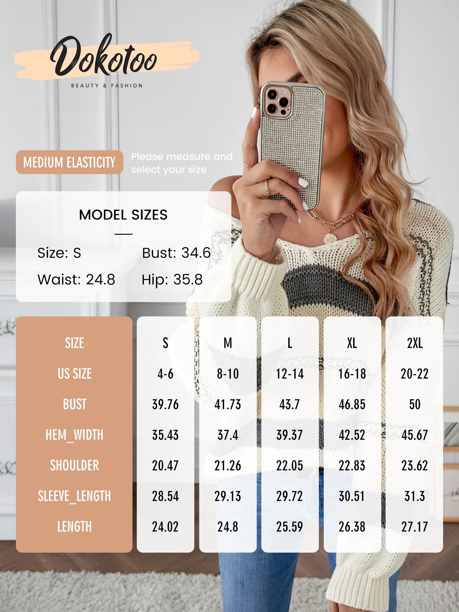 Women Sweater Tops Autumn Winter V-Neck Oversized Colorblock Knitted Pullover Blouses Jumper Tops XL 16-18