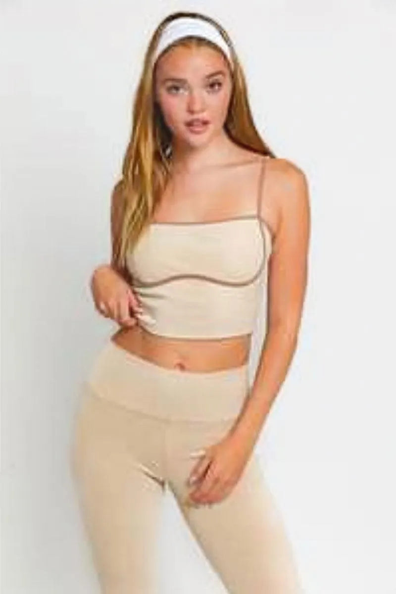 Contrast Binding Spaghetti Ribbed Crop Top