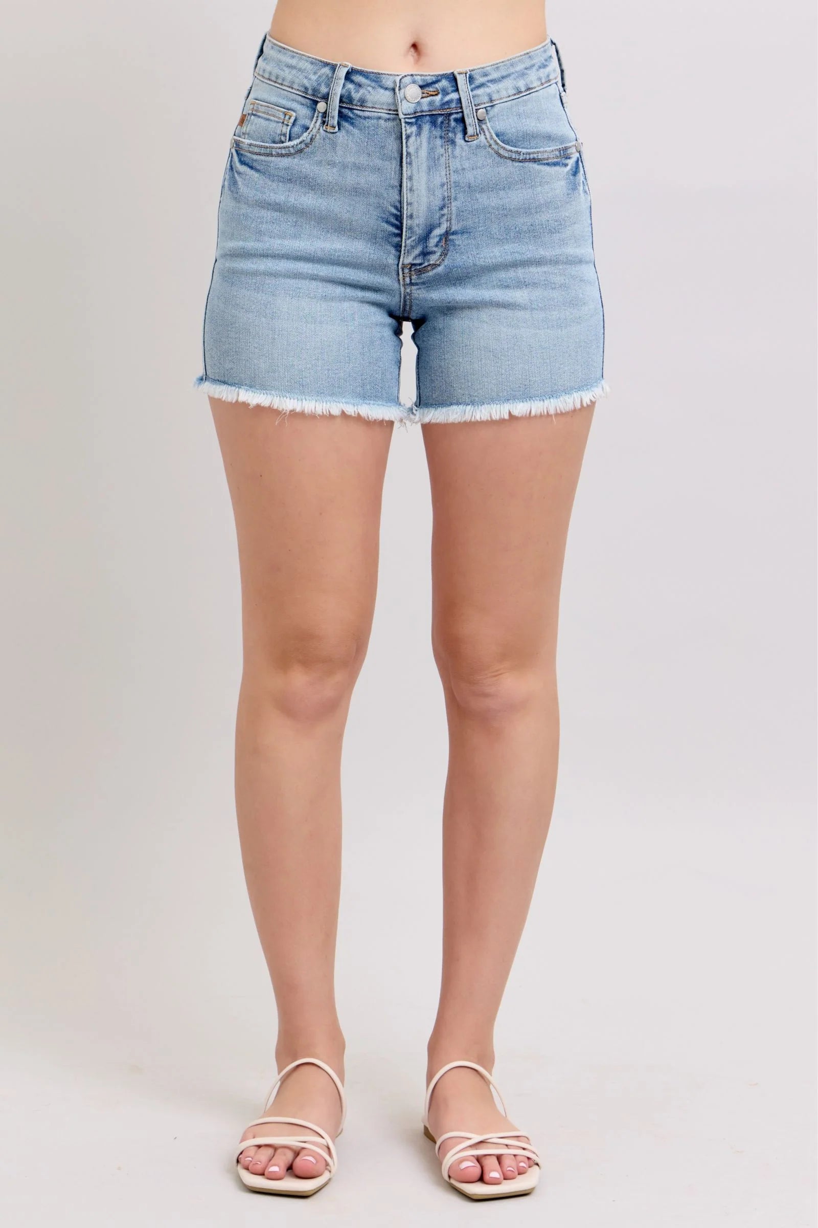 Judy Blue Full Size Tummy Control Raw Hem Denim Shorts plus Size