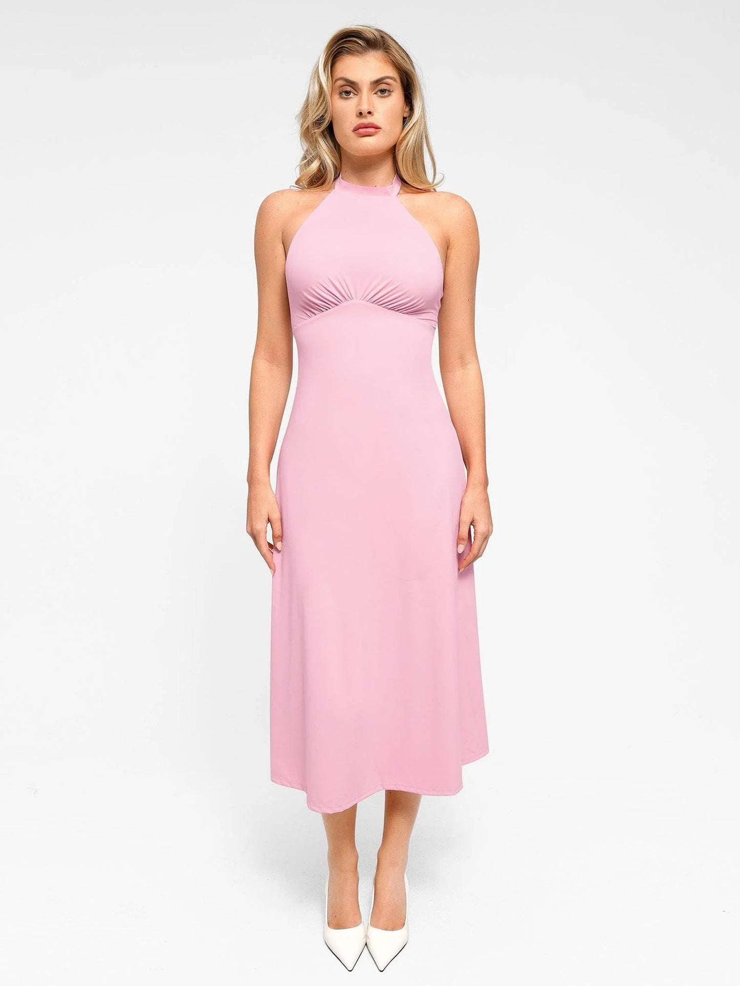A-Line Midi Dresses with Integrated Tummy Control Shapewear