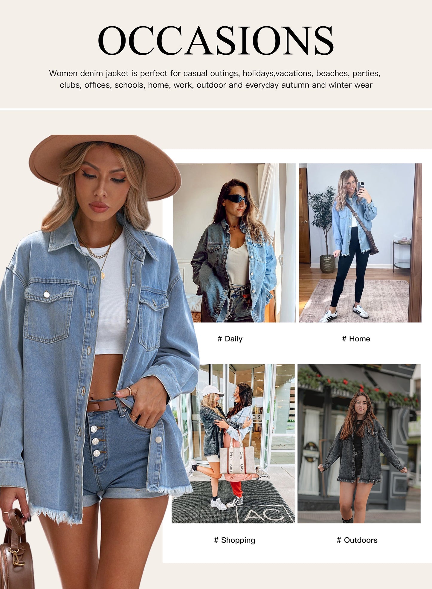Denim Jacket for Women Long Sleeve Boyfriend Jean Jacket Loose Coat Sky Blue S Female