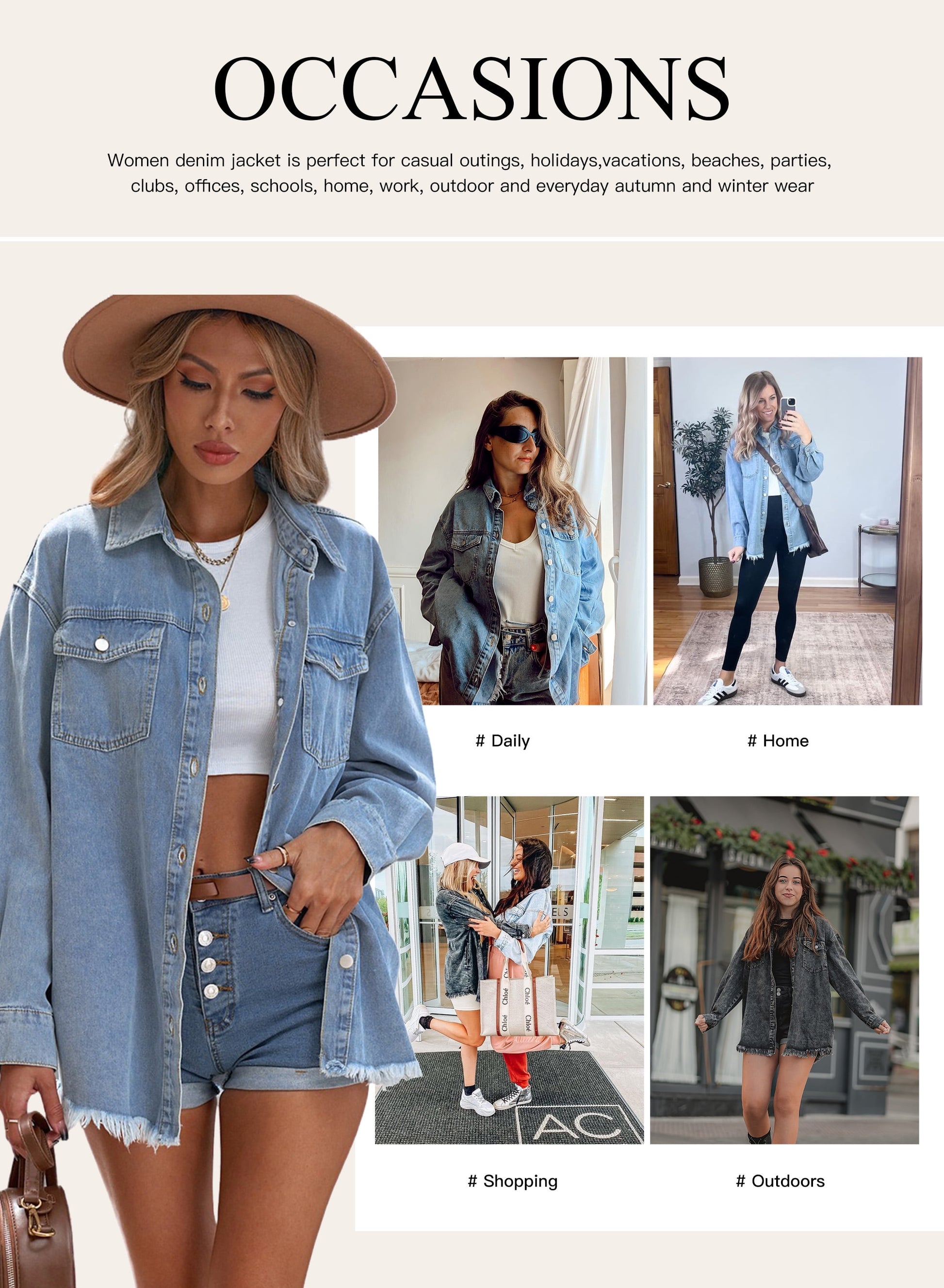 Denim Jacket for Women Long Sleeve Boyfriend Jean Jacket Loose Coat Sky Blue S Female