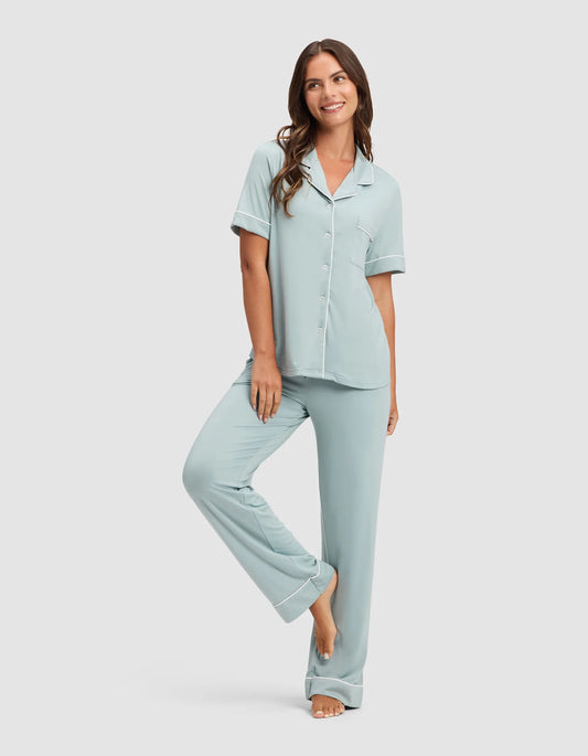 Women's Bamboo Stretch Knit Short Sleeve and Pant Pajama Set