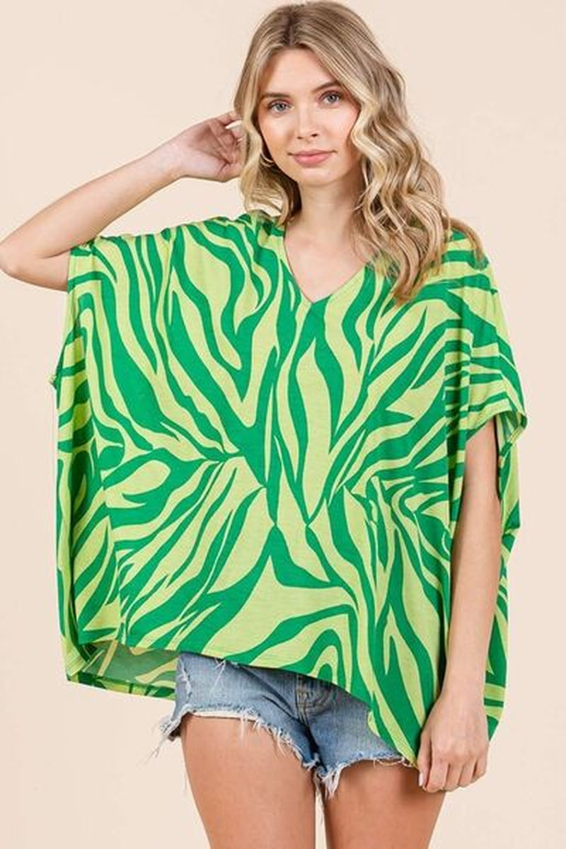 Mittoshop Zebra Print V-Neck Short Sleeve Oversized Top