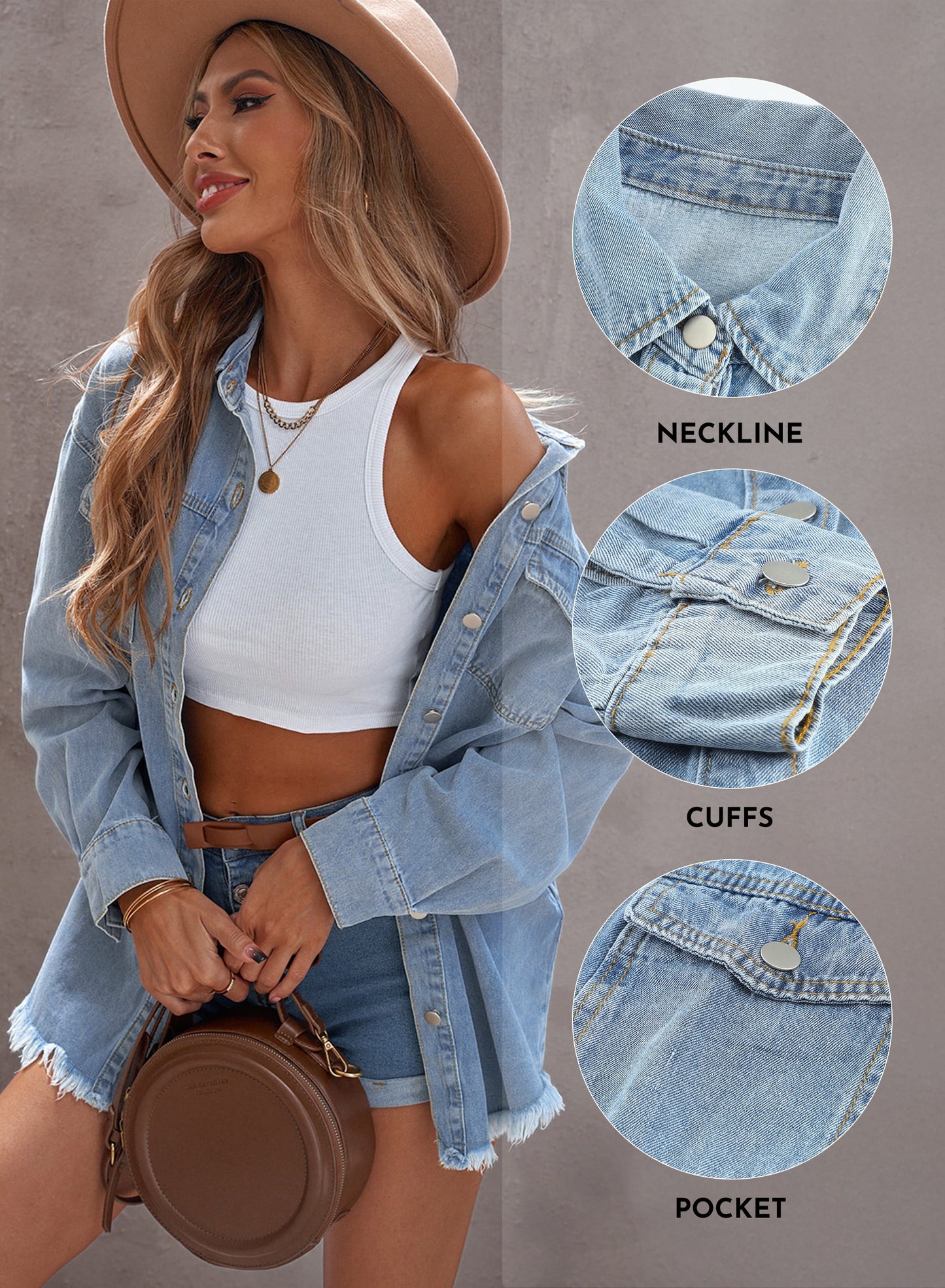Denim Jacket for Women Long Sleeve Boyfriend Jean Jacket Loose Coat Sky Blue S Female