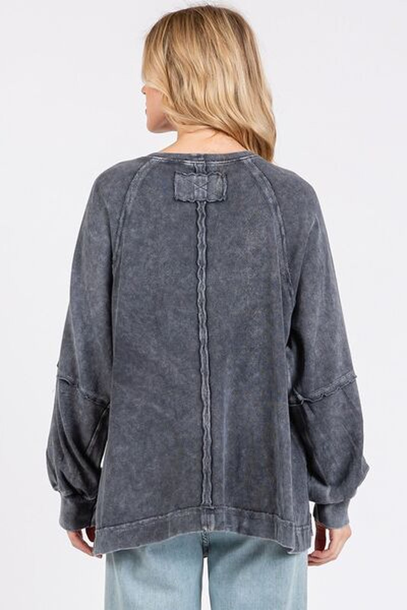 Mittoshop Mineral Wash Raglan Long Sleeve Oversized Top