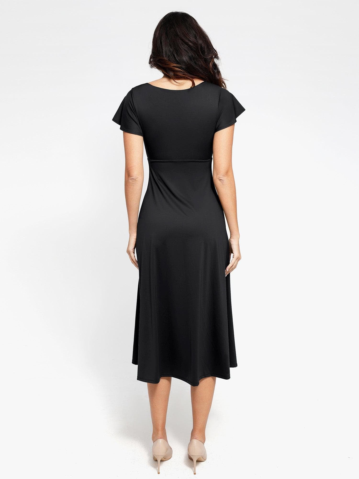 A-Line Midi Dresses with Integrated Tummy Control Shapewear