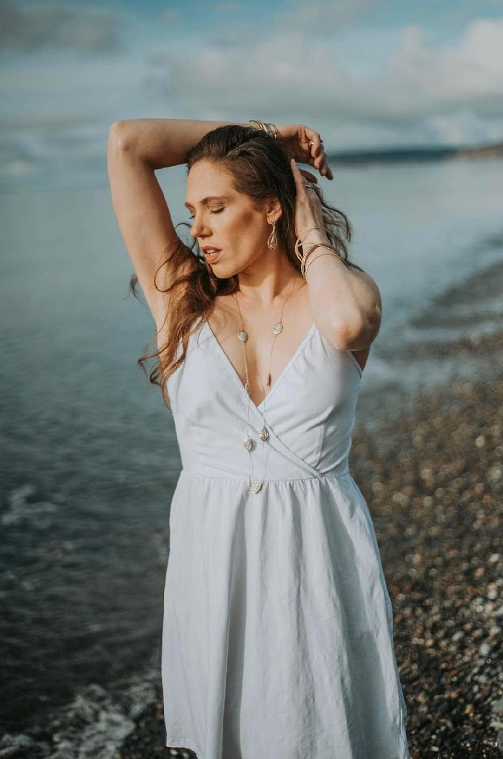 Women'S V-Neck Spaghetti Strap Dress Summer Casual Swing Sundress with Pockets