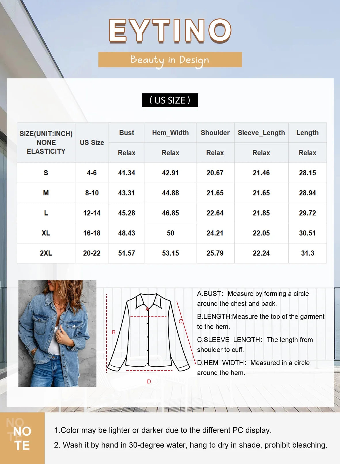 Denim Jacket for Women Long Sleeve Boyfriend Jean Jacket Loose Coat Sky Blue S Female