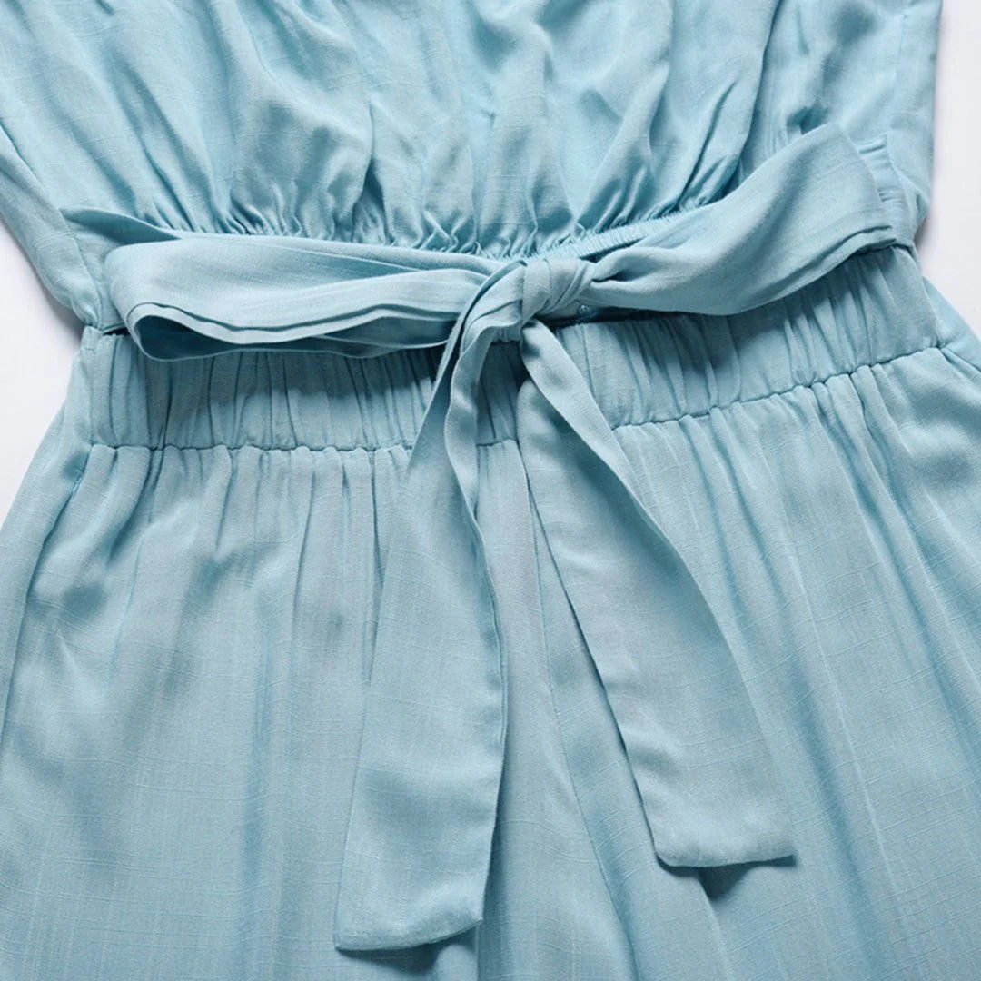 Sandy | Women'S Strapless Tie Waist Wide Leg Jumpsuit
