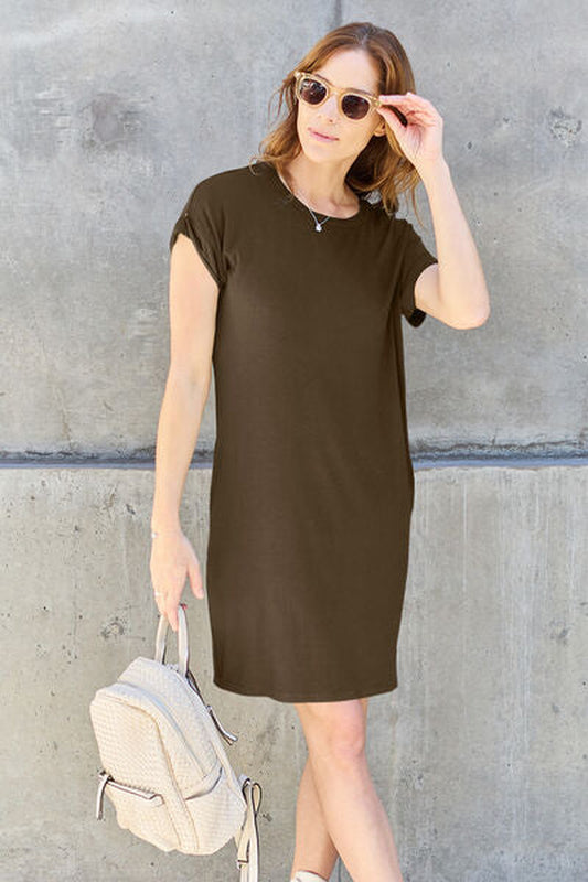 Basic Bae Full Size round Neck Short Sleeve Dress with Pockets