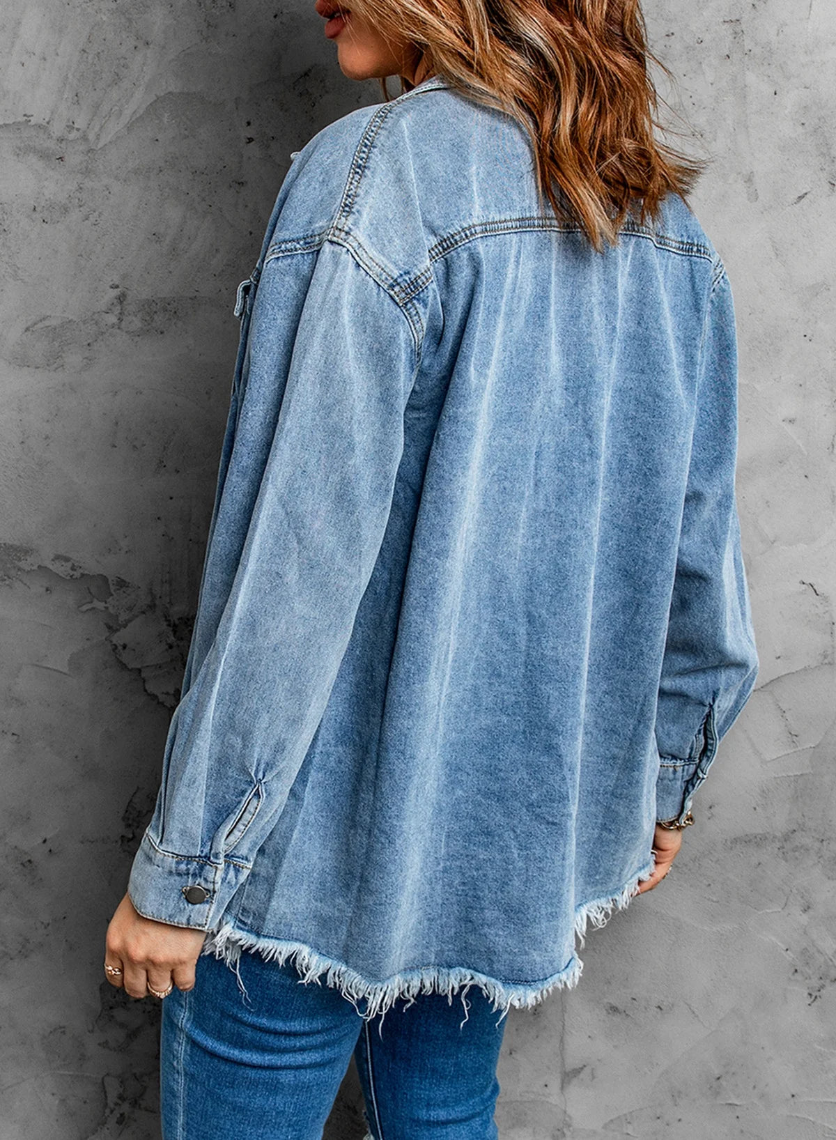 Denim Jacket for Women Long Sleeve Boyfriend Jean Jacket Loose Coat Sky Blue S Female